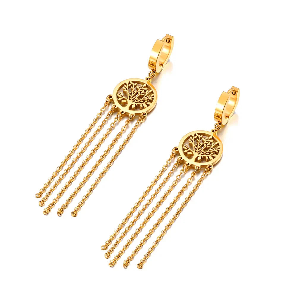 Aretes Colgantes con Árbol de la Vida en oro