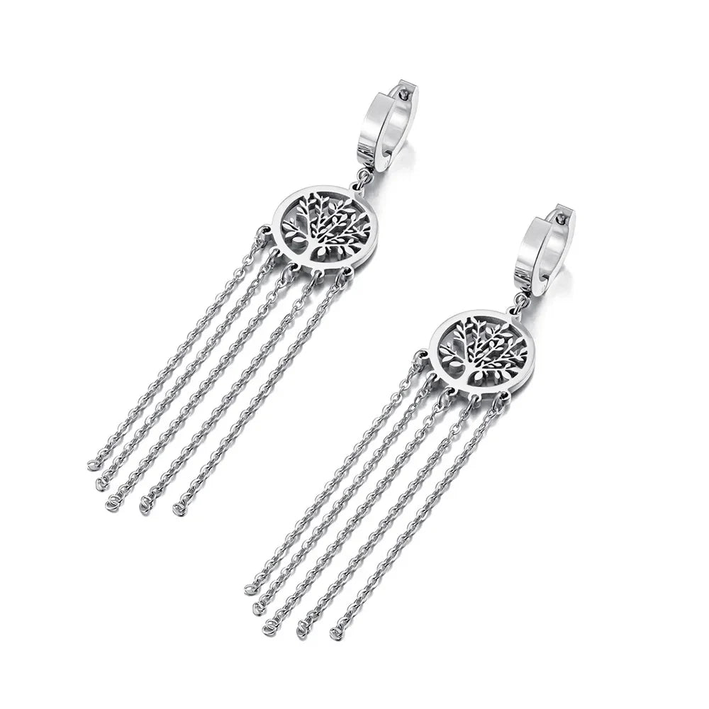 Aretes Colgantes con Árbol de la Vida en plata