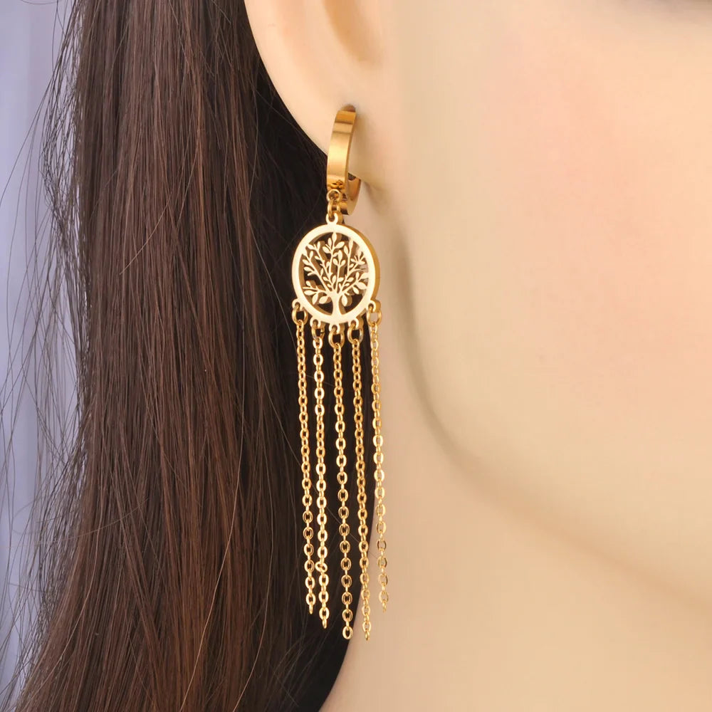 Aretes Colgantes con Árbol de la Vida en oro