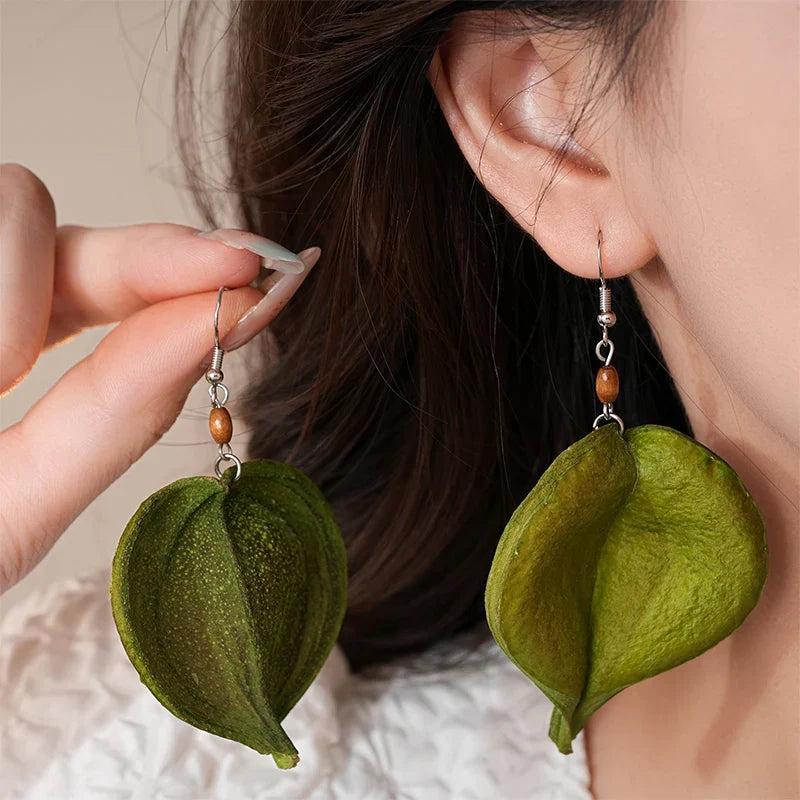 Aretes Colgantes con Hoja de Color verde