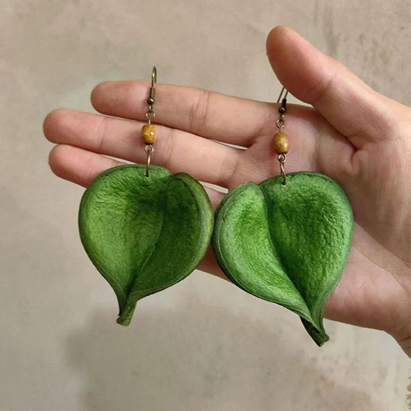 Aretes Colgantes con Hoja de Color verde