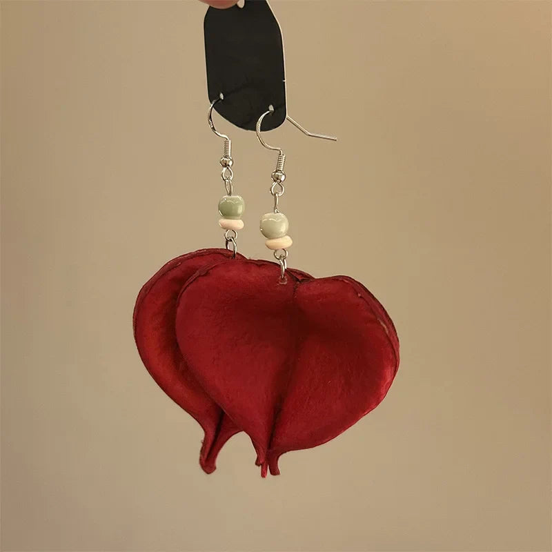 Aretes Colgantes con Hoja de Color rojo