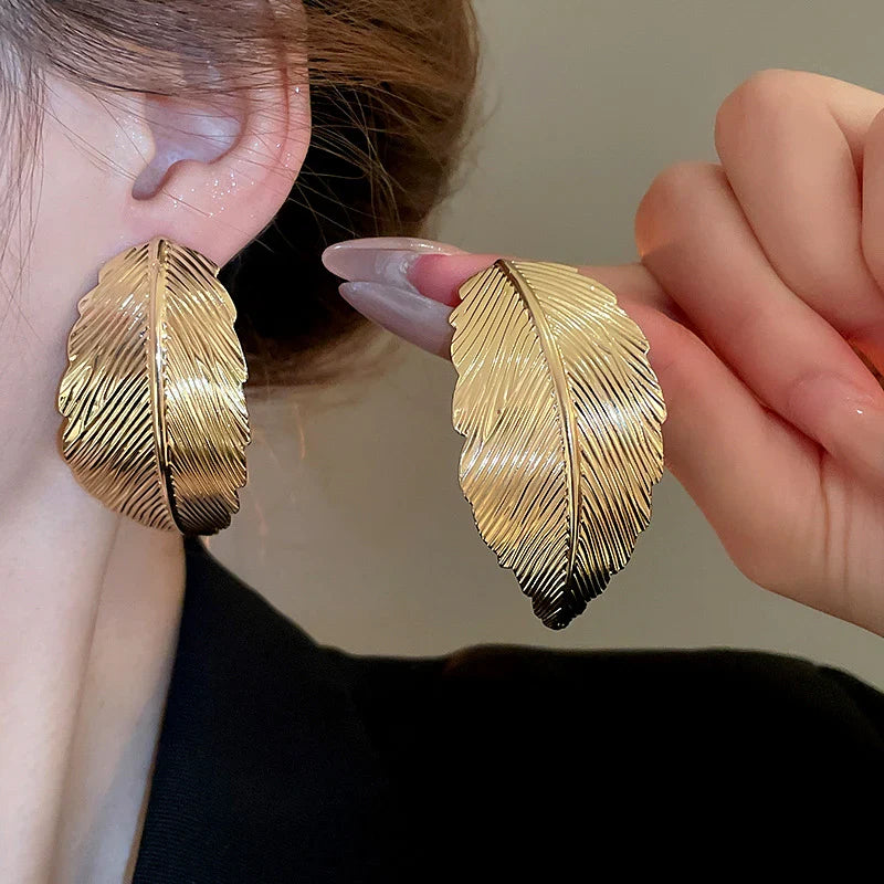 Aretes Colgantes con Hoja para Mujer oro