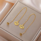 Aretes Colgantes con Delicada Flor de Loto oro