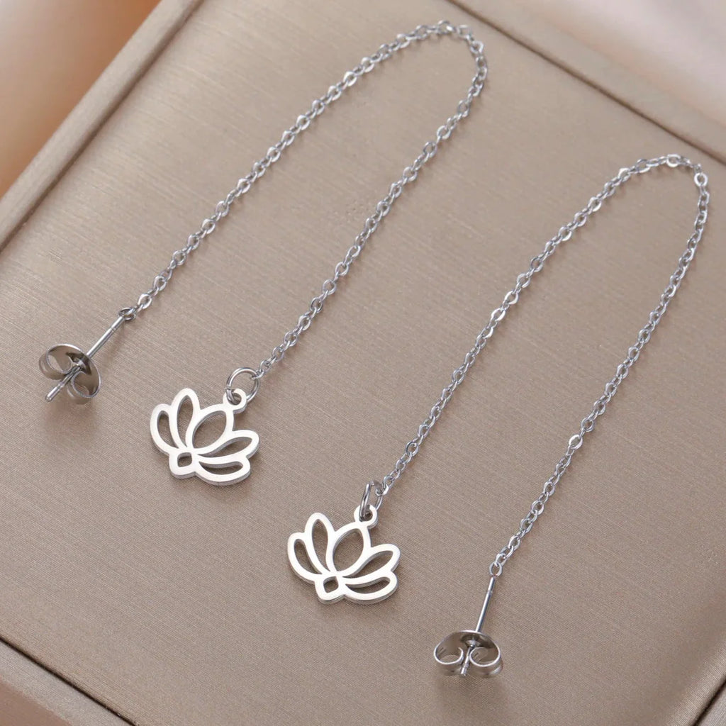 Aretes Colgantes con Delicada Flor de Loto plata