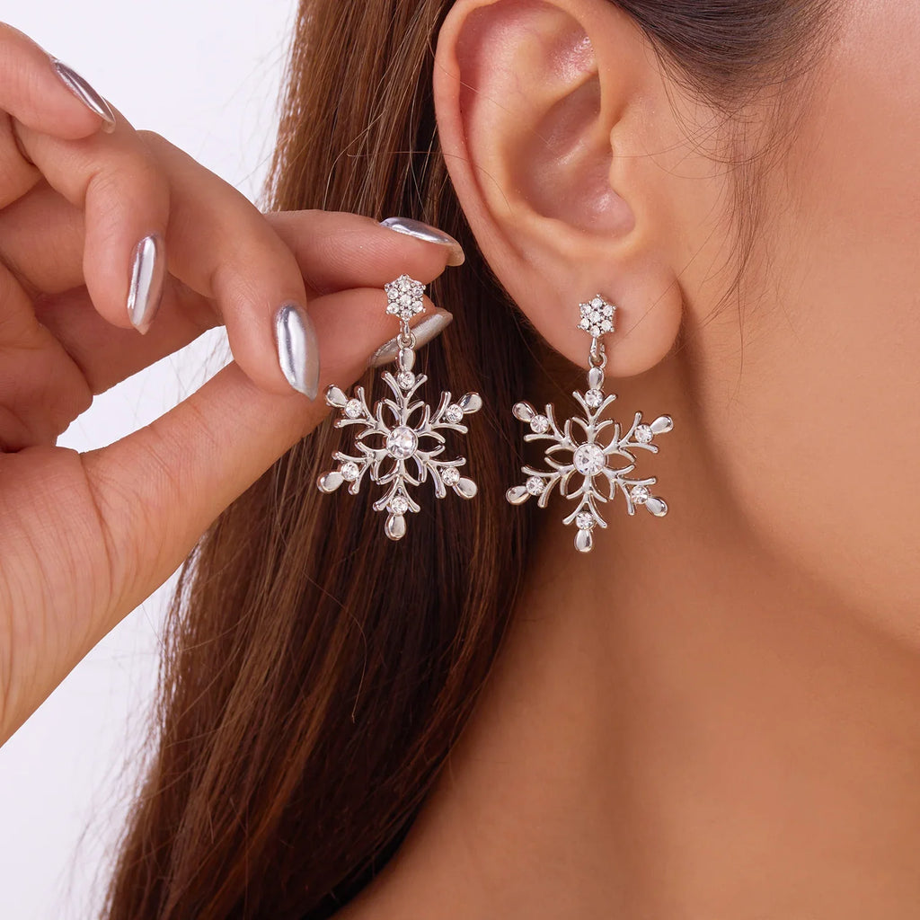 Aretes Colgantes con Copo de Nieve plateado 1