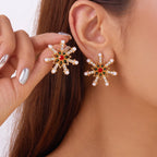 Aretes Colgantes con Copo de Nieve rojo y blanco