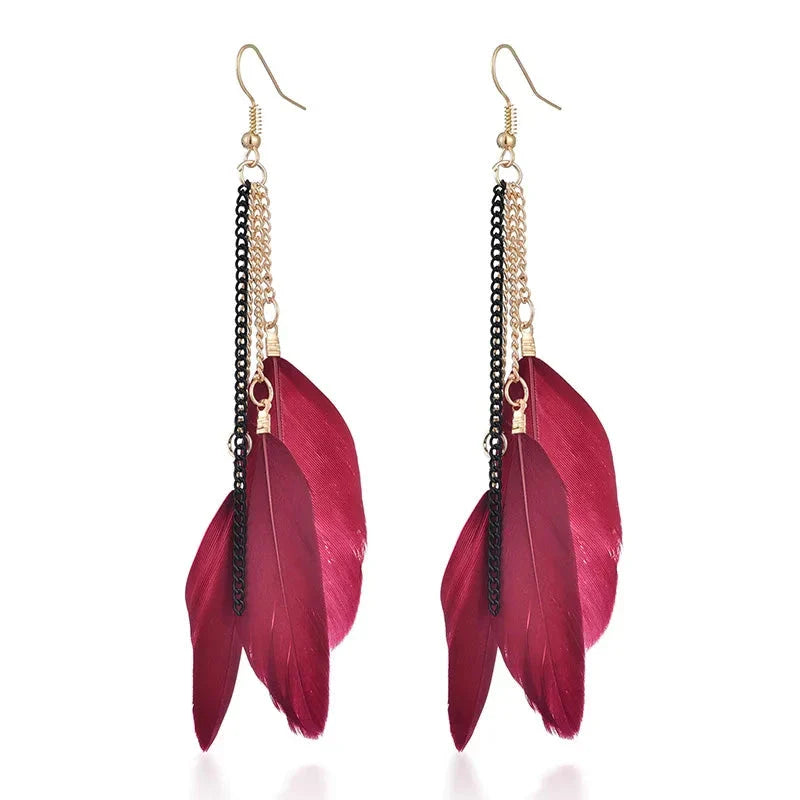 Aretes Colgantes con Plumas de Colores 5
