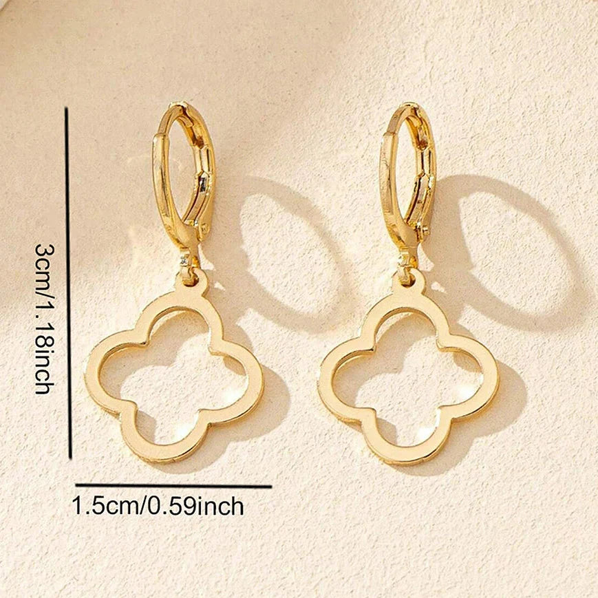 Aretes Colgantes con Trébol de 4 Hojas