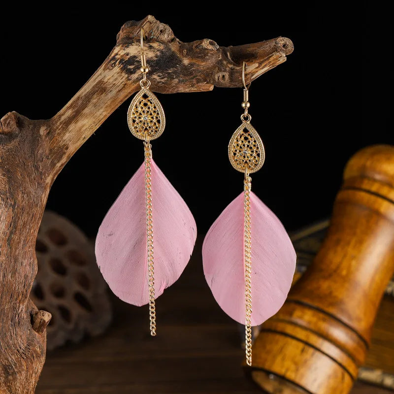 Aretes Colgantes Bohemios Pluma 6
