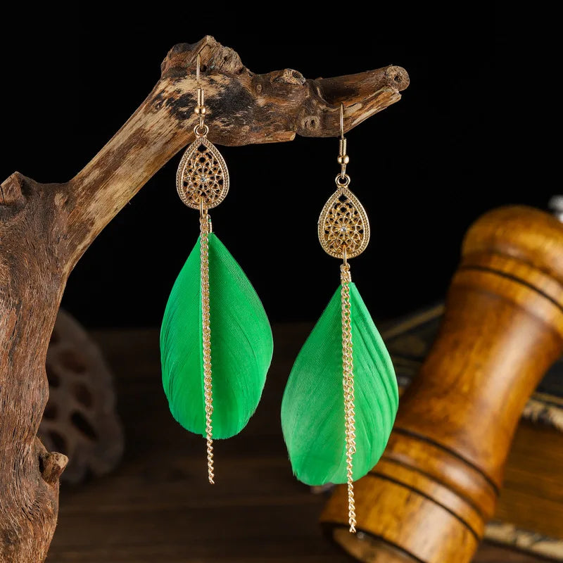 Aretes Colgantes Bohemios Pluma 2