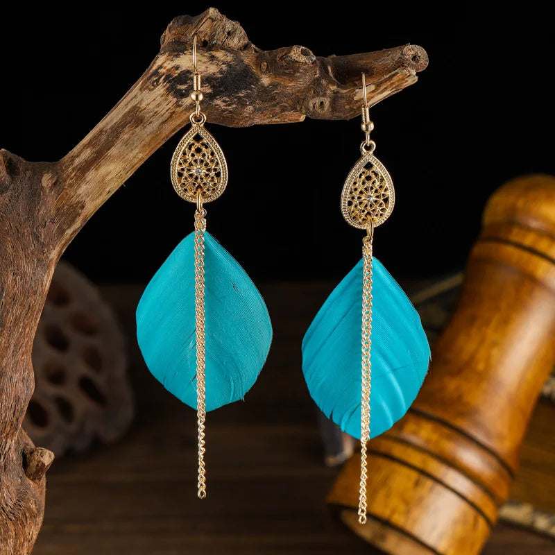 Aretes Colgantes Bohemios Pluma 7