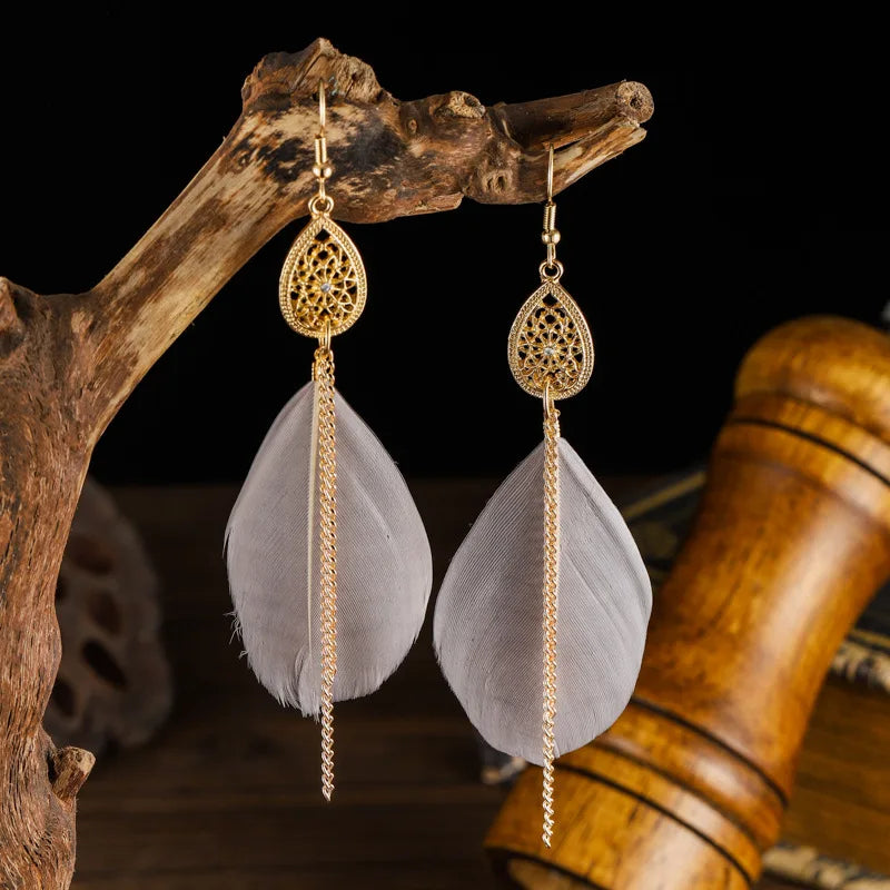 Aretes Colgantes Bohemios Pluma 4