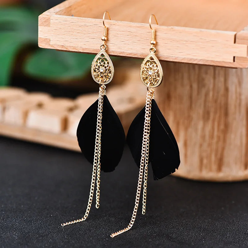 Aretes Colgantes Bohemios Pluma 3