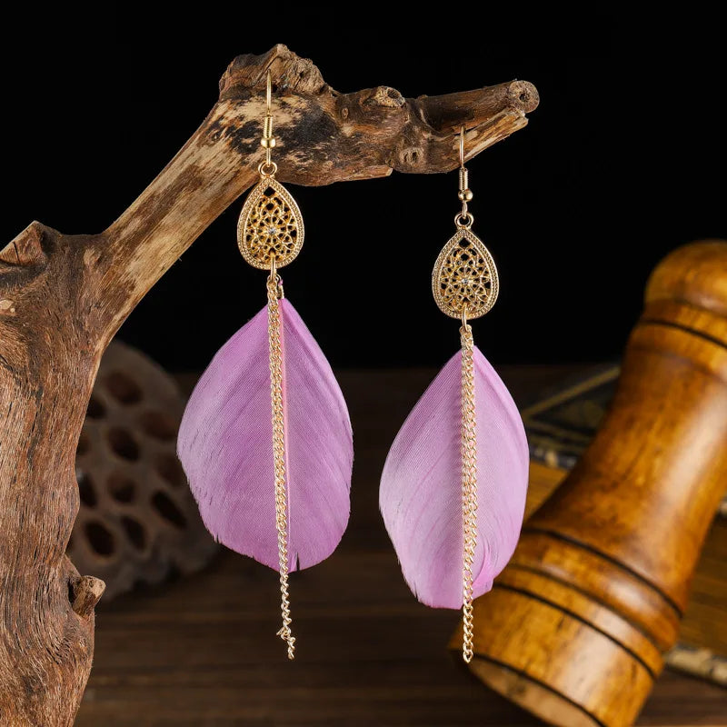 Aretes Colgantes Bohemios Pluma 9