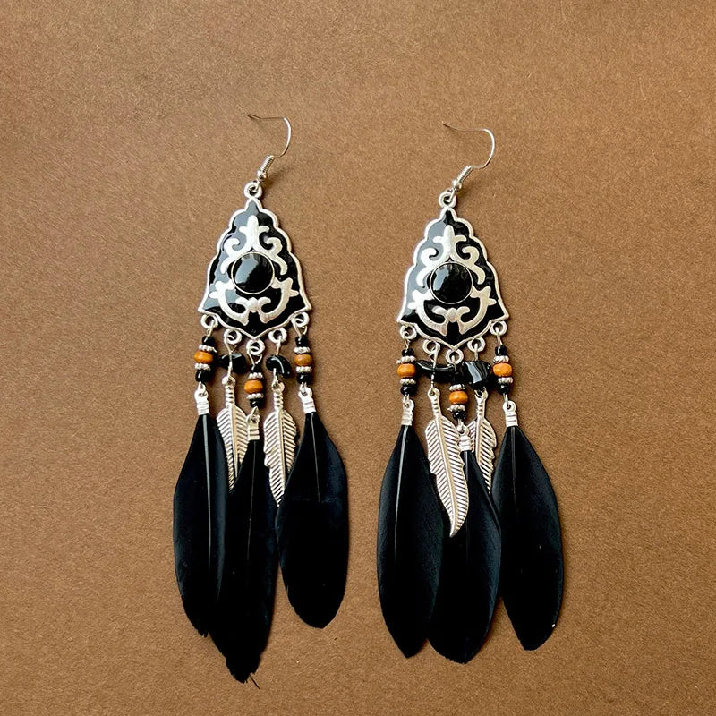 Aretes Colgantes Bohemios Plumas 5