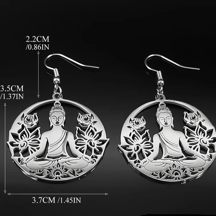 Aretes Colgantes Buda y Flor de Loto