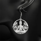 Aretes Colgantes Buda y Flor de Loto plata