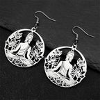 Aretes Colgantes Buda y Flor de Loto plata