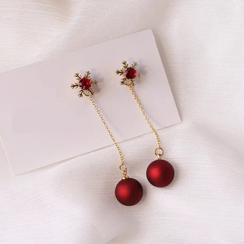 Pendientes Colgantes de Bolas Navideñas Rojas