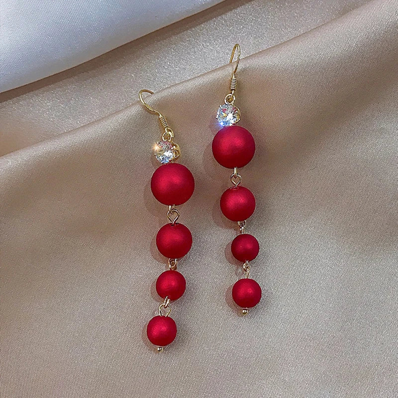 Aretes Colgantes Bolas de Navidad Rojas para Mujer