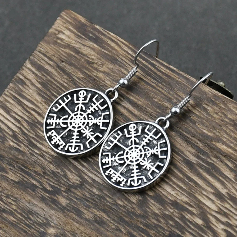 Aretes Colgantes Brújula Vegvisir Vikinga 