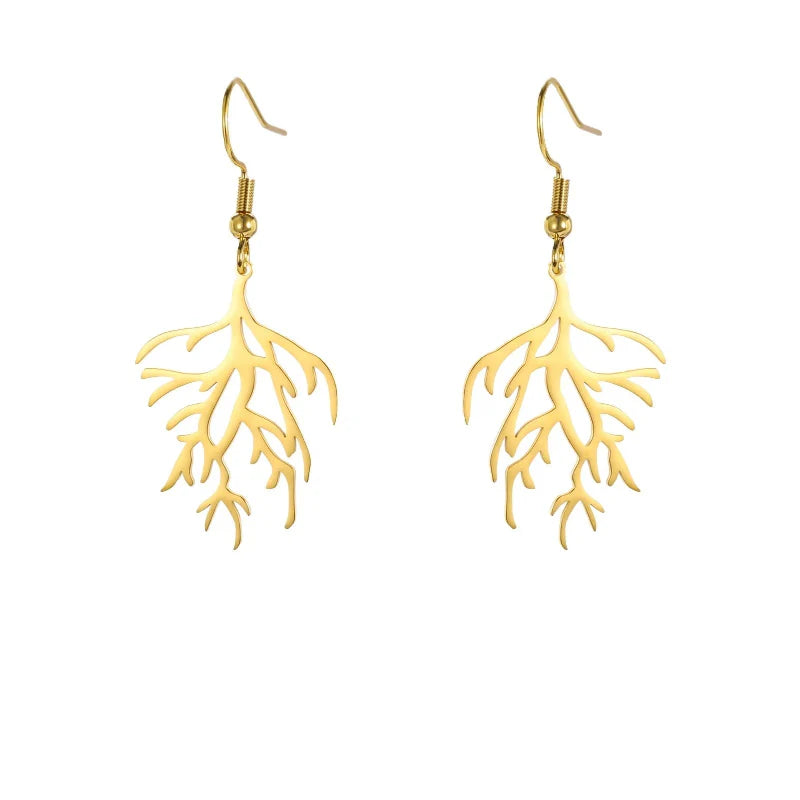 Aretes Colgantes en Ramas de Coral dorado