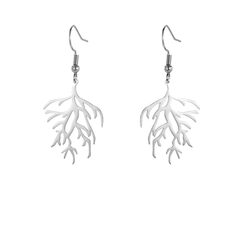 Aretes Colgantes en Ramas de Coral plateado