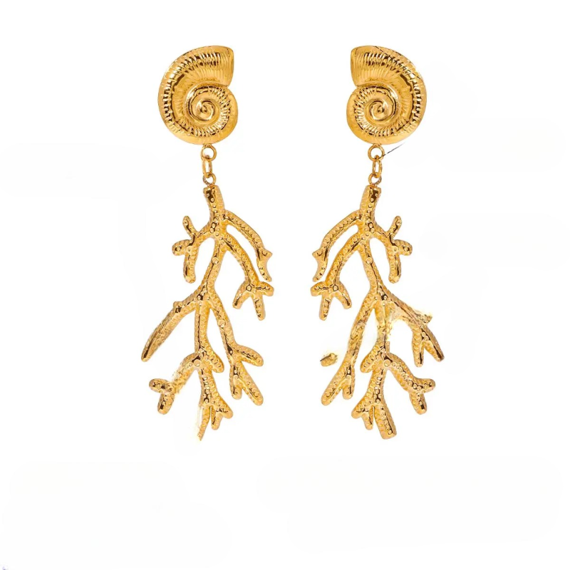 Aretes Colgantes de Concha y Coral