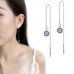 Aretes Largos Ojo Turco Azul Mal de Ojo con Cristal