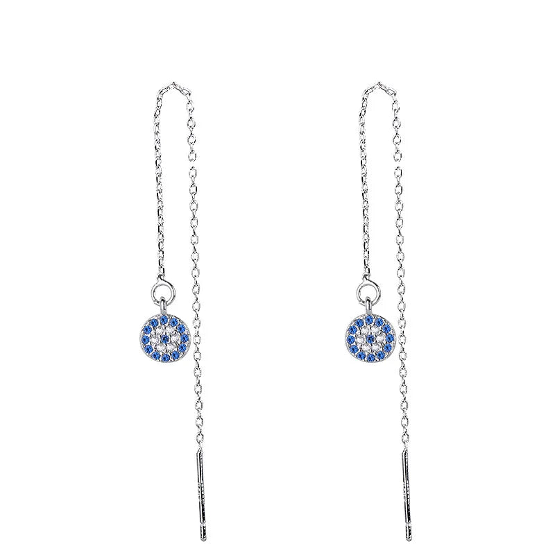 Aretes Largos Ojo Turco Azul Mal de Ojo con Cristal