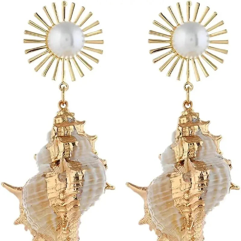 Aretes Colgantes de Concha de Caracola