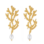 Aretes Colgantes de Coral y Perlas Blancas