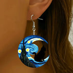 Aretes Colgantes de Media Luna azul y gato negro