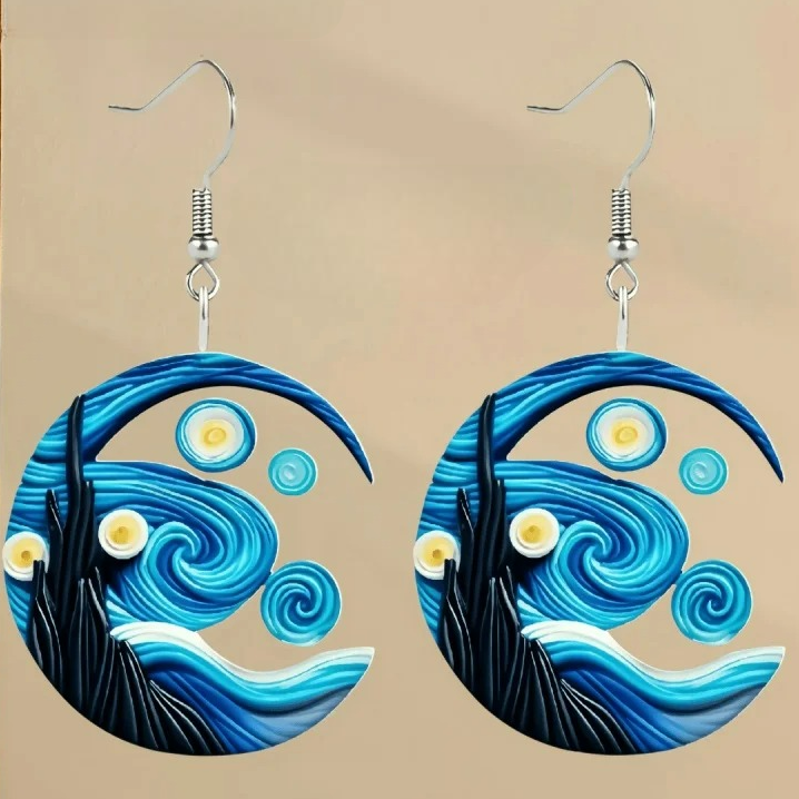 Aretes Colgantes de Media Luna azul