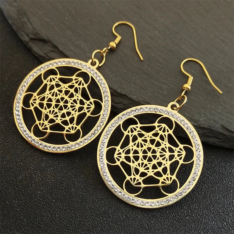 Aretes Colgantes Cubo de Metatrón oro