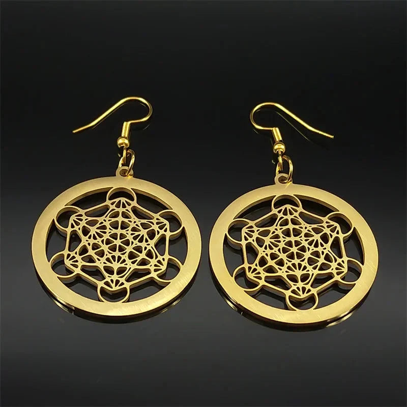 Aretes Colgantes Cubo de Metatrón oro