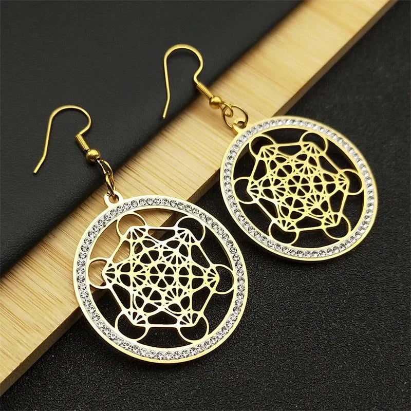 Aretes Colgantes Cubo de Metatrón oro