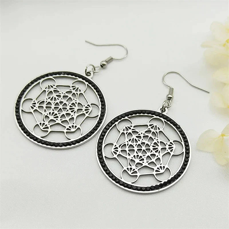 Aretes Colgantes Cubo de Metatrón negro