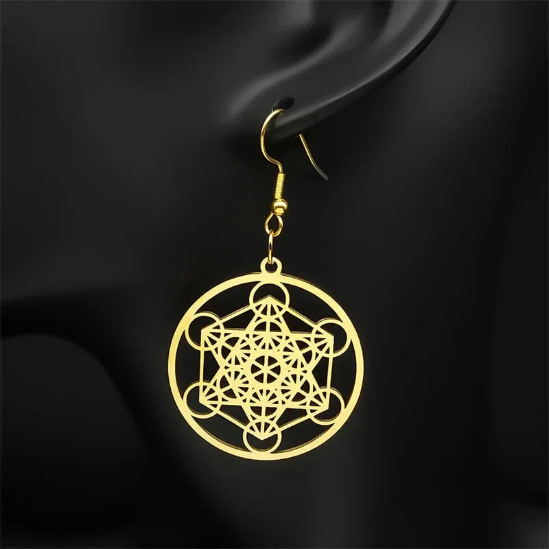Aretes Colgantes Cubo Metatrón dorados
