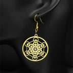 Aretes Colgantes Cubo Metatrón dorados