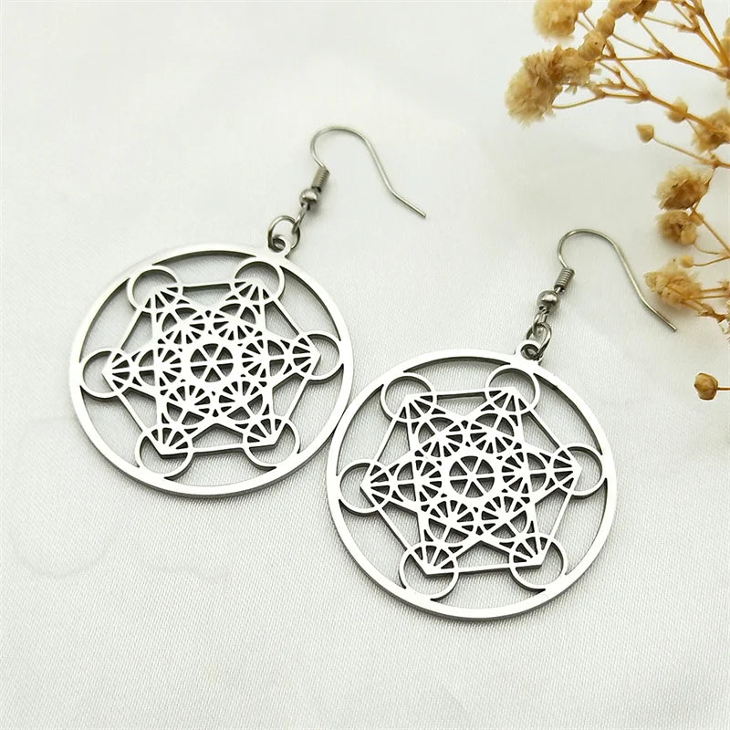 Aretes Colgantes Cubo Metatrón plateados