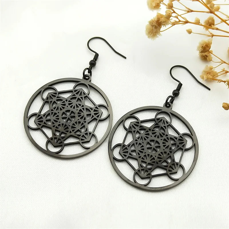 Aretes Colgantes Cubo Metatrón negros
