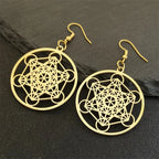 Aretes Colgantes Cubo Metatrón dorados