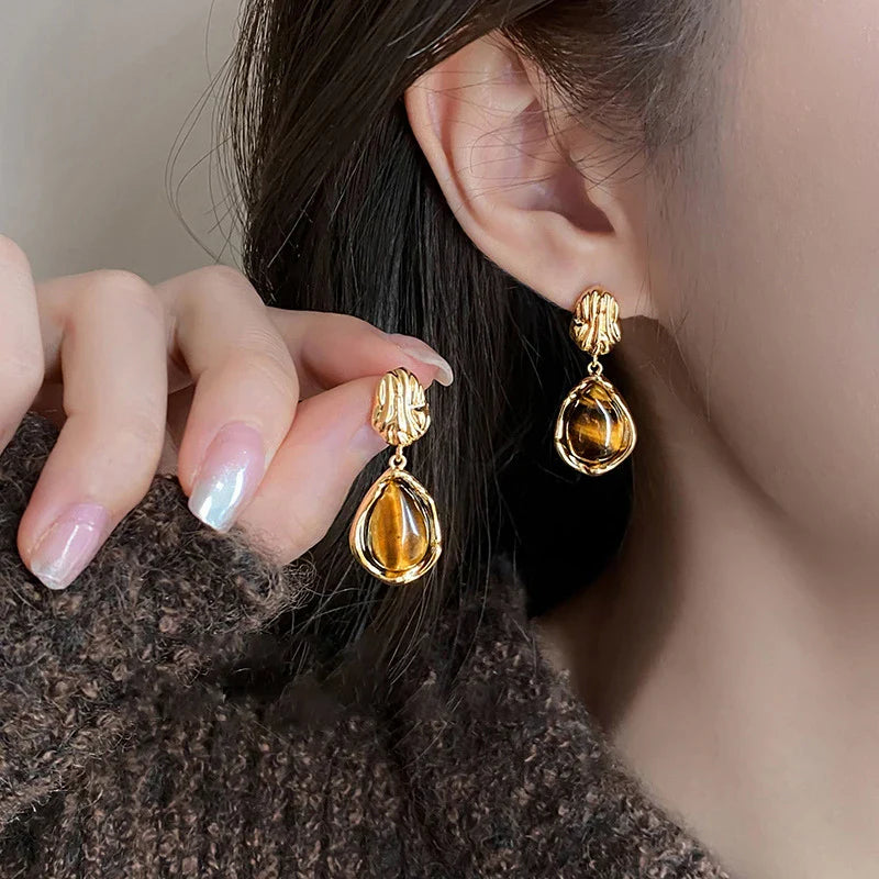 Aretes Colgantes de Protección para Mujer Ojo de Tigre