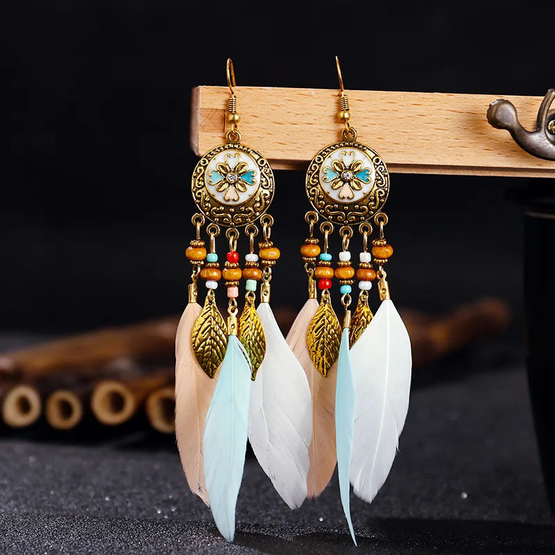 Pendientes Colgantes de Estilo Étnico con Plumas 2