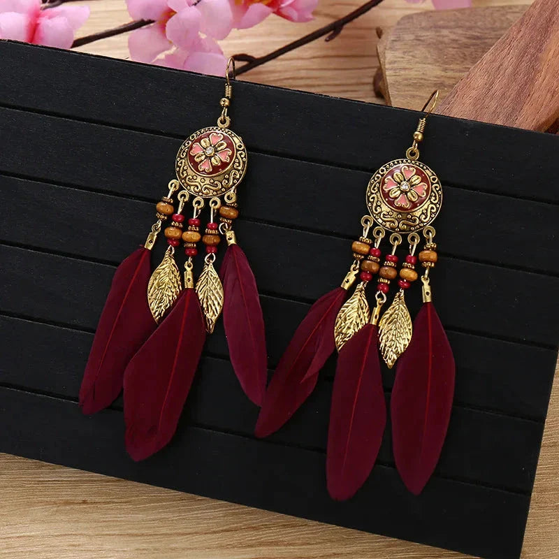 Pendientes Colgantes de Estilo Étnico con Plumas 4