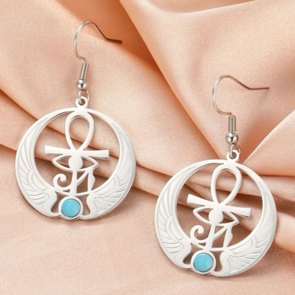 Aretes Colgantes Egipto Ojo de Horus Oudjat plata