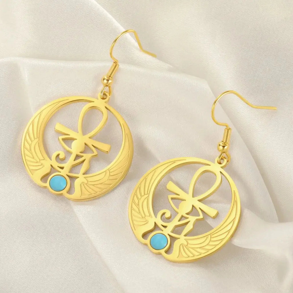 Aretes Colgantes Egipto Ojo de Horus Oudjat oro
