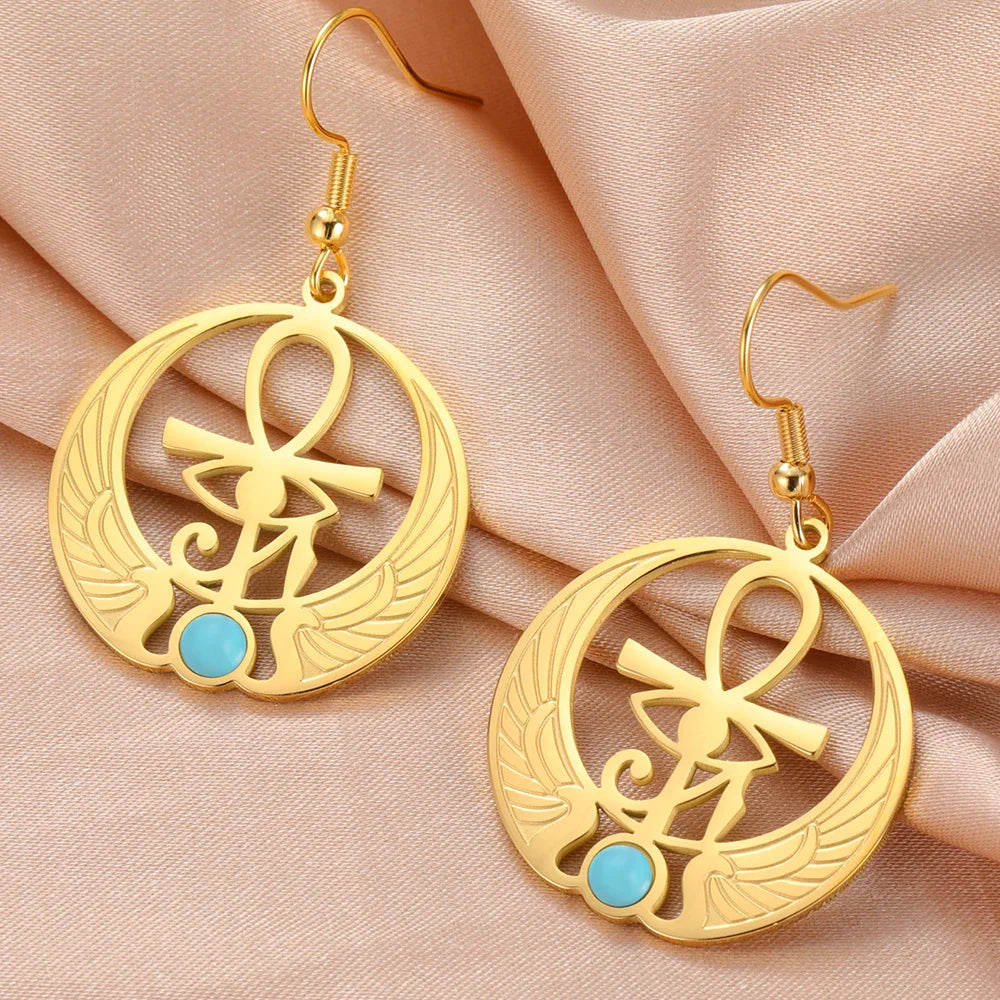 Aretes Colgantes Egipto Ojo de Horus Oudjat oro